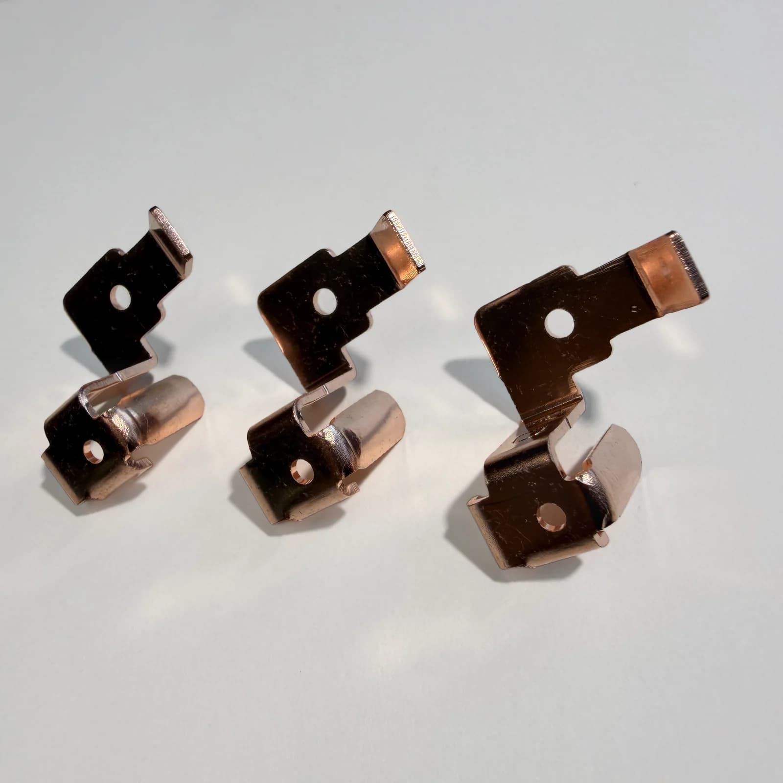 Formed elastic contact terminals arranged on a light neutral surface.
