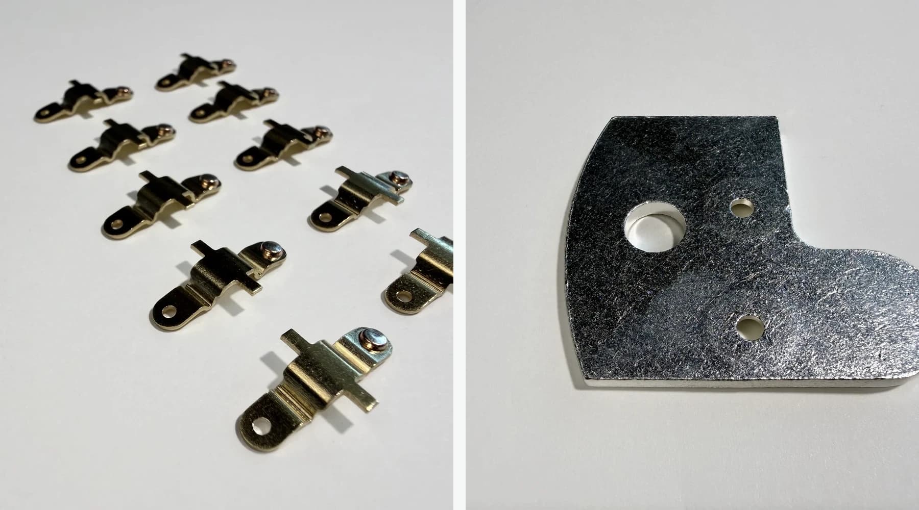 Photographed riveted and welded contact assemblies arranged side by side.