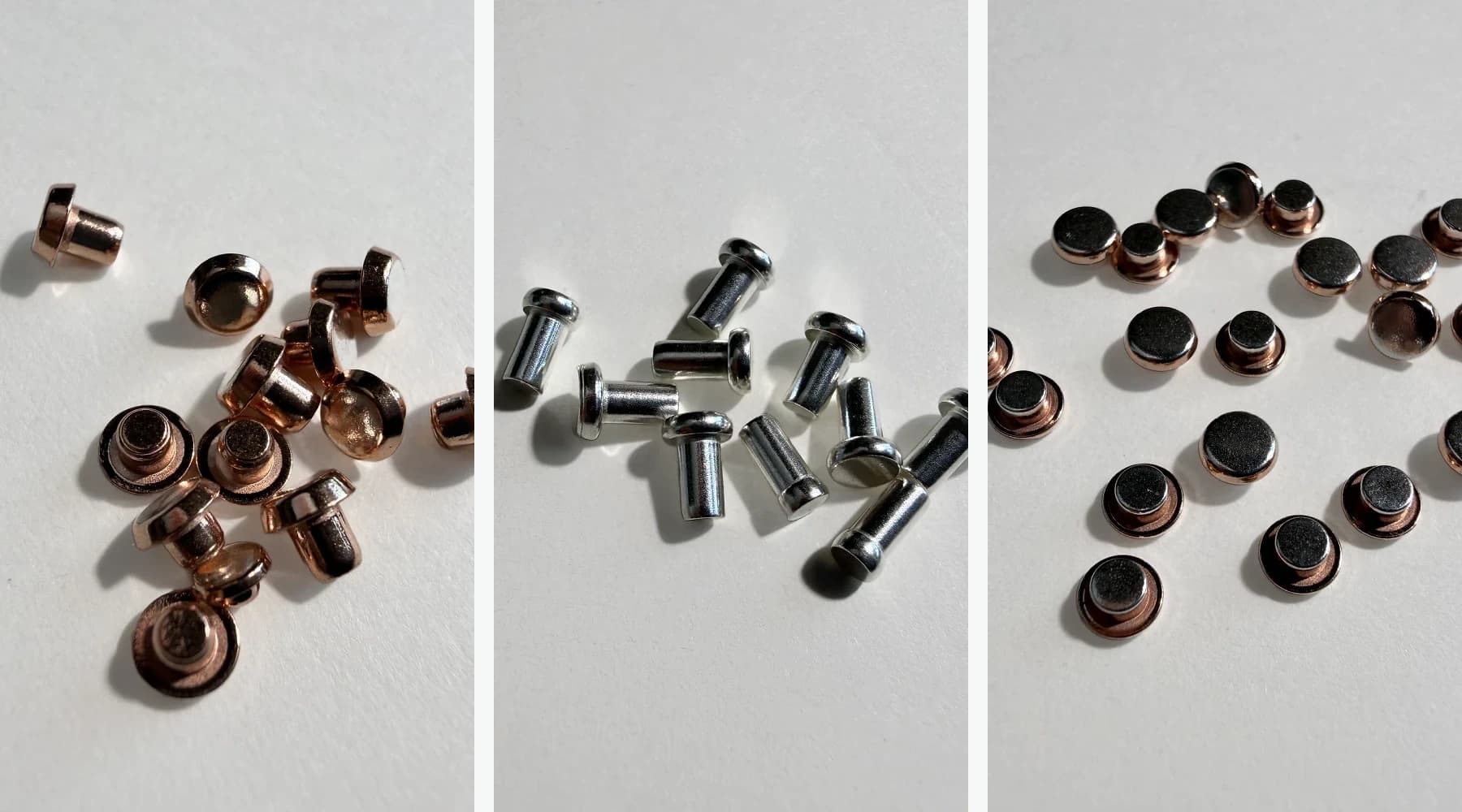 Photographed rivet structures arranged as a visual comparison.